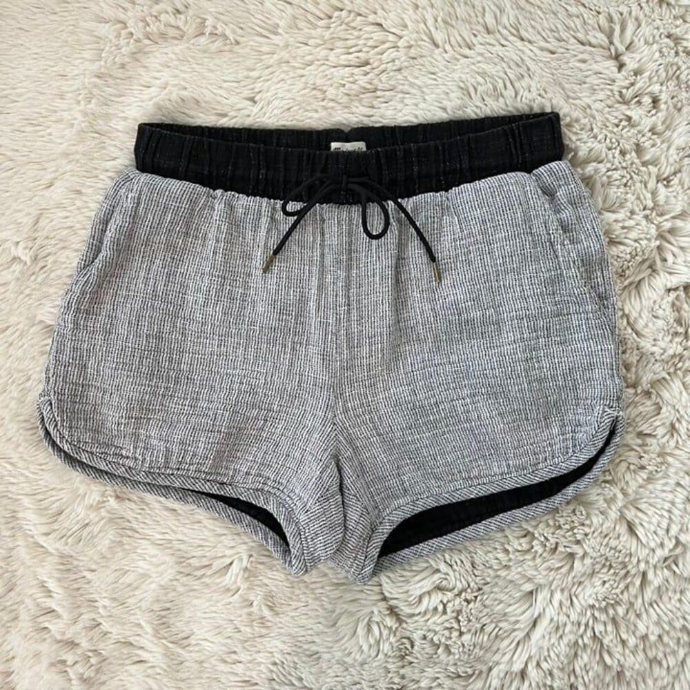 Madewell Comfy Linen Cotton Drawstring Pocket Shorts Black White Size Small - Picture 11 of 12